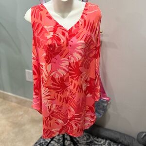 GUC Size 1 Small Chico’s Orange Pink Palm Print Sleeve Less Tank Tunic Top